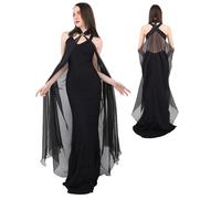 DAZCOS Chiffon Shawls Cape for Women Tulle Cloak for Evening Glamour Dresses Wedding Collared Halter Capelet, Black, One Size