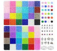 Dazhqp 46000 pcs 2mm Glass Seed Beads for Jewelry Bracelet Making Kit, Small Friendship Bracelet Kit, Tiny Waist Beads with Letter Beads and Elastic String, DIY Art Craft Girls Gifts