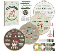 Dazhqp Embroidery Kit for Adult Beginners, 4-Pack Embroidery Starter Kit Including 38 Stitches Learning Step-by-Step Guide and Video, Pre-Patterns, Threads, Needles and Hoop, Craft Kits for Adults