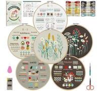 Dazhqp Embroidery Kit for Adult Beginners, 6-Pack Embroidery Starter Kit Including 38 Stitches Learning Step-by-Step Guide and Video, Pre-Patterns, Threads, Needles and Hoop, Craft Kits for Adults