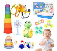 Dazhshun Baby Toys for 6 to 12 Months,7 in-1 Montessori Sensory Toy for Baby 1 2 3 Year Old,Stacking Blocks Rings Cups,Suction Cup Spinner,Pull String,Eggs,Ages 6-9-18-36 Months Toddler Birthday