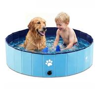 Dazhtu Dog Paddling Pool, 100x30cm PVC Foldable Pet Swimming Pool Portable Dog Pool Large Bathing, Non-Slip Dog Bath Tub with Drain Plug, Puppy Folding Pools for Outdoor Garden, Blue