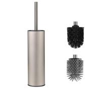 DAZI Metal Standing Toilet Brush, Silicone Bathroom Brush with 2 Brushes Long Handle Basin for Deep Cleaning of the Washbasin, Toilet Brush Anti-Drip and Anti-clogging. (Brushed nickel)