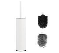 DAZI Metal Standing Toilet Brush, Silicone Bathroom Brush with 2 Brushes Long Handle Basin for Deep Cleaning of the Washbasin, Toilet Brush Anti-Drip and Anti-clogging. (Matte White)