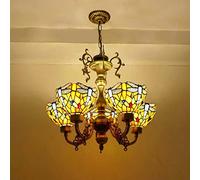 Dazii 5 Lights Tiffany Style Chandeliers, Victorian Style Stained Glass Ceiling Pendant Light for Living Room Bedroom Dinning Room Kitchen Island,A