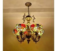 Dazii 5 Lights Tiffany Style Chandeliers, Victorian Style Stained Glass Ceiling Pendant Light for Living Room Bedroom Dinning Room Kitchen Island,C