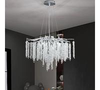 Dazii Tree Branch Chandelier Silver D60CM Modern Round Raindrop Crystal Chandelier Ceiling Pendant Light Fixtures for Dining Room, Kitchen Island, Bedroom, Living Room