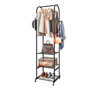 Dazioter Clothes Rail 3-Tier Metal Shelves With Wheels,Clothes Rack For Hanging Clothes,Clothes Rails With 4 Hooks Wardrobe Organizer for Small Space (Black, 46.3 * 42 * 183cm)
