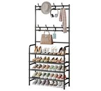 Dazioter Coat Rack Shoe Rack With Storage Shelf Freestanding with 8 Hooks for Entryway Bedroom (Brown, 4Tier)