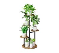 Dazioter Plant Stand Indoor 5 Tier Metal Flower Shelf for Multiple Plants Corner Plant Stand for Patio Garden Balcony Living Room Bedroom Black (Black+Rustic Brown, 5 Tier)