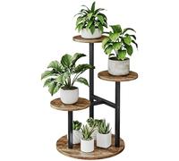 Dazioter Plant Stand Indoor Corner 4 Tier Metal Plant Shelf for Multiple Plants Round Flower Stand for Bedroom Patio Garden Balcony Living Room Black (Black+Rustic Brown, 4 Tier)