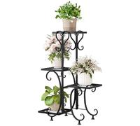 Dazioter Plant Stand Indoor Outdoor Shelf 4Tier Metal Holder Pot Rack Multiple Plants Stand Tall Flower Shelf Corner Living Room Garden,Black (Black, 4 Pots)