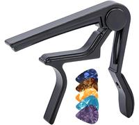 DAZISEN Guitar Capo with 5 Guitar Picks - Quick Release Capotastos Capo Clamp for Classical Guitar, Electric Guitar, Ukulele, Bass, Black
