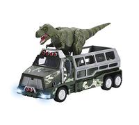 Dazmers Dinosaur Transport Truck - Toy Die-Cast World Transporter Jungle Truck and Durable 9 Inch Tall Tyrannosaurs Rex Dinosaur Toy - Fun Dinosaur Playset for Kids Ages 3 and Up
