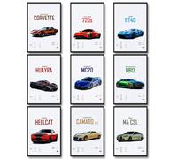 dazongweihan 9pcs Super Car Posters for Boys Room, Racing Car Wall Art for Men Guys, Sports Car Wall Decor, Race Cars Pictures Wall Decor for Bedroom Dorm Man Cave (Unframe,8x12inch) (Q1)