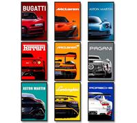 dazongweihan 9pcs Super Car Posters for Boys Room, Racing Car Wall Art for Men Guys, Sports Car Wall Decor, Race Cars Pictures Wall Decor for Bedroom Dorm Man Cave (Unframe,8x12inch) (T1)