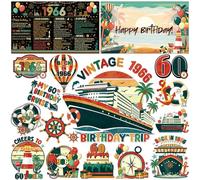 Dazoratix 60th Birthday Cruise Decorations - 16 Pcs Retro Door Ship Cabin Magnetic Stickers Vintage 1966 Anchor Stateroom Magnets Decals with Pens for Carnival Party Whiteboard Fridge Car Garage Decor