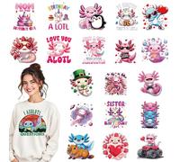 Dazoratix Axolotl Iron on Transfers - 12 Sheets Cute DTF Ready to Press Heat Patches Pink Funny Viny Stickers Decals T Shirts Clothes Pillow Hoodies Bags DIY Crafts Girl Birthday Appliques Decorations