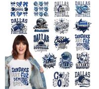 Dazoratix Blue Cowboy Iron on Patches - 16 Sheets Football Lover DTF Ready to Press Heat Transfers Stickers Vinyl Designs Decals for Boys T Shirts Clothes Hoodies Hats DIY Crafts Appliques Decorations