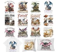 Dazoratix Book Dragon Iron on Transfers - 12 Sheets Fantasy DTF Ready to Press for T Shirts Heat Patches Stickers Vinyl Decals for Men Clothes Hoodies Clothing Appliques Pillow Decorations DIY Crafts
