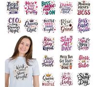 Dazoratix Boss Lady Iron on Transfers - 20 Sheets Inspirational DTF Ready to Press Heat Patches Vinyl Empowering Stickers Decals for Women T Shirts Clothes Pillow Hoodies Applique DIY Craft Decoration