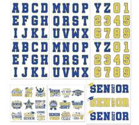 Dazoratix Graduation Sash Iron on Transfers - 8 Sheets Blue Gold Senior Stole Class of 2027 Night Decorations DIY Customize DTF Ready to Press Sashes Personalized Custom Heat Patches Decal for Clothes