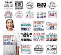 Dazoratix Grandma Iron on Transfers - 20 Sheets Granny DTF Ready to Press Grandmother Grandparents Day Retro Heat Patches Stickers Vinyl Design Decals for T Shirts Clothes Pillow Hoodie Bag DIY Crafts