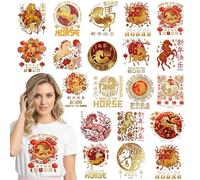 Dazoratix New Year Iron on Transfers - 20 Sheets 2026 Year of The Horse DTF Ready to Press Heat Patches Chinese Lunar Stickers Vinyl Stickers Decals for T Shirts Clothes Hoodies Pillow Bag DIY Crafts