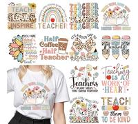 Dazoratix Teacher Iron on Transfers - 12 Sheets Teachers' Day DTF Heat Transfer Ready to Press Decals Patches Appliques Stickers Gift for Clothing T Shirts Clothes Hoodies Hat DIY Craft Decorations