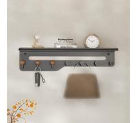 DAZSIAZ Metal Wall-Mounted Coat Rack, Floating Wall Shelves with Hooks, Space Saving Storage Rack, Easy Installation, for Clothes Towel Key, for Living Room Bathroom Bedroom(Grey,7 Hooks)