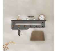 DAZSIAZ Metal Wall-Mounted Coat Rack, Floating Wall Shelves with Hooks, Space Saving Storage Rack, Easy Installation, for Clothes Towel Key, for Living Room Bathroom Bedroom(Grey,6 Hooks)