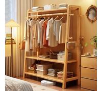 DAZSIAZ Solid Wood Multi-functional Coat Rack, Heavy Duty Clothes Rail with Hooks, Open Wardrobe Closet with Shelf, to Hang Jackets, Hat, Bag, for Bedroom, Living Room and Entryway(Primary,60cm)