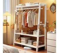 DAZSIAZ Solid Wood Multi-functional Coat Rack, Heavy Duty Clothes Rail with Hooks, Open Wardrobe Closet with Shelf, to Hang Jackets, Hat, Bag, for Bedroom, Living Room and Entryway(White,80cm)