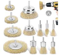 DazSpirit 12-Piece Wire Brush Set for Drills - Brass Coated Wire Brushes for Drills & Cup Brush, 1/4 Inch Shank Wire Wheel for Drill Attachment to Remove Rust, Corrosion, and Paint