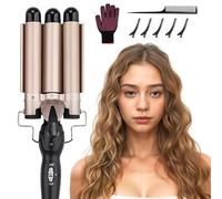 DazSpirit 3 Barrel Gold/Black Hair Waver for Long/Short Hair, 25mm Curling Iron Curling Wand Mermaid Hair Waver with Intelligent Temperature Control for Trendy Style