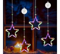 DazSpirit 4 pcs Christmas Window Lights with Suction Cups, Hanging Christmas Windows Light with 8 Modes & Auto Timer, Battery Operated Xmas Window Lights Decoration for Wall, Door (Star,Color)