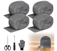 DazSpirit 4 pcs Steel Wool Mice, 3 m 0000 Fine Steel Wool for Rodent Control with Gloves, Scissors and Screwdriver, Wire Wool for Sealing Gaps, Cleaning, Polishing
