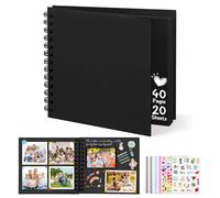 DazSpirit 6-inch Square Scrapbook Photo Album, 20 Sheets, Hardcover, Black | Hardcover DIY Memory Album, With 5 Album Stickers, Wedding Guest Book, Photo Book for Babies, Anniversaries & Keepsakes