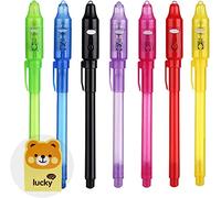 DazSpirit 7 pcs Invisible Ink Pen Notebook Party Bag Fillers for Boys and Girls, Magic Marker Pens with UV Light for Kids, Spy Pens Invisible Ink for Writing Secret Message, Valentines Party Favors