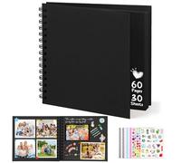 DazSpirit 8-inch Square Scrapbook Photo Album, 30 Sheets, Hardcover, Black | Hardcover DIY Memory Album, With 5 Album Stickers, Wedding Guest Book, Photo Book for Babies, Anniversaries & Keepsakes