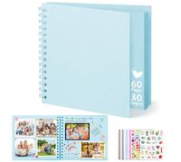 DazSpirit 8-inch Square Scrapbook Photo Album, 30 Sheets, Hardcover, Blue | Hardcover DIY Memory Album, With 5 Album Stickers, Wedding Guest Book, Photo Book for Babies, Anniversaries & Keepsakes