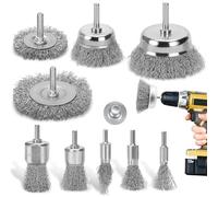 DazSpirit 9 pcs Wire Brushes for Drills Set, Brass Coated Wire Wheel & Cup Brush Set with 1/4-Inch Shank Drill Attachment Kit for Rust Removal, Stripping, and Abrasive