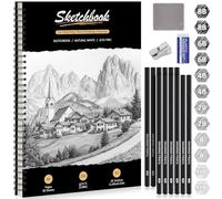 DazSpirit A3 Sketchbook, Hardcover Sketch Book with 200g/m² Thick Paper, 12 Sketch Pencils & Erasers, Spiral-Bound Sketch Pad, 40 Sheets/80 Pages Drawing Pad, Perfect for Pencils, Charcoal, Pastels
