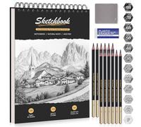 DazSpirit A4 Sketchbook, Hardcover Sketch Book with 200g/m² Thick Paper, 12 Sketch Pencils & Erasers, Spiral-Bound Sketch Pad, 50 Sheets/100 Pages Drawing Pad, Perfect for Pencils, Charcoal, Pastels