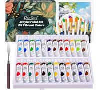 DazSpirit Acrylic Paint Set with 24 Colours, 12ml Tubes, Includes 10 Brushes, Palette, Spatula & 2 Canvases, Ideal for Canvas, Paper, Wood & Fabric, Waterproof, Fade Resistant
