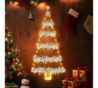 DazSpirit Christmas Ladder Lights, 88cm LED Ladder Tree Light with Tinsel Garland, 8 Modes, Timer, Hooks, Battery Window Christmas Lights for Indoor Outdoor Party, Wall, Door, Window (Warm White)