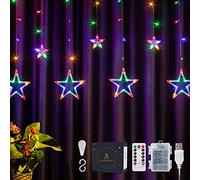 DazSpirit Christmas Star Window Light, 3.5m 138 LEDs Window Curtain Lights with 12 Star, USB or Battery Powered, 8 Modes & Timer, Waterproof, Hanging Stars Christmas Lights Indoor and Outdoor (Color)