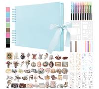 DazSpirit DIY Scrapbook Photo Album with Ribbon, 80 Pages/40 Sheets Scrap Book Rectangle Hardcover Photo Book, With 12 Marker Pens & 7 Stickers, Ideal for Scrapbooking, Arts, Crafts and DIY, Blue