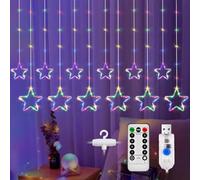 DazSpirit LED Curtain Star String Lights, 12 Stars 3.5m 144 LED Christmas Star Window Light, Remote 8 Modes, Waterproof, USB Powered, Timer, for Christmas, Bedroom, Party Decorations (Color)