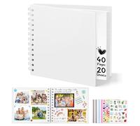 DazSpirit Scrapbook Photo Album, 6-inch Personalized Photo Book, DIY Memory Album With 5 Album Stickers, Square Hardcover Scrapbook for Wedding, Babies and Anniversaries, White, 20 Sheets